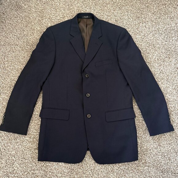Jones New York Men's 100% Wool Suit Jacket Blazer L Large 42R Dark Navy 3-Button - Picture 1 of 6
